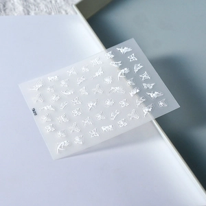 3D embossed white nail art stickers with butterfly and fairy designs model TS-210
