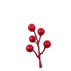 Artificial red berry stems with five realistic branches for Christmas holiday decorations