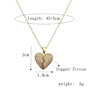 Détails des dimensions du collier cœur et spécifications du matériau en cuivre zircon