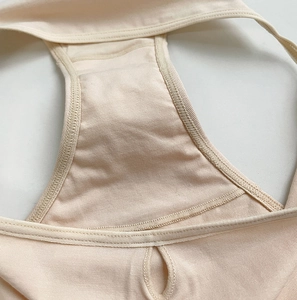 Detail view of the reinforced cotton crotch and fine stitching on women's nude briefs