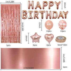 Kit décoration de fête 31 pièces or rose avec rideaux, ballons et nappe