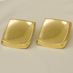 Vintage 304 stainless steel square stud earrings with polished gold finish for women