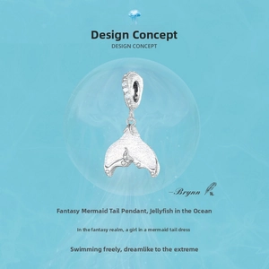Detail of S925 sterling silver mermaid tail charm with sparkling pavé set crystals