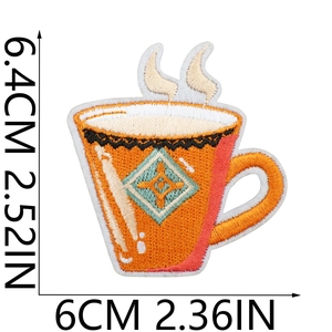Detailed size view of orange Diwali cup embroidery patch measuring 6.4cm by 6cm