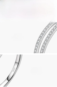 Detailed macro view of S925 sterling silver ring featuring double row zircon stone inlay