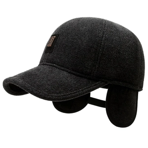 Winter baseballpet met oorkleppen voor heren van donkergrijze wolmix stof