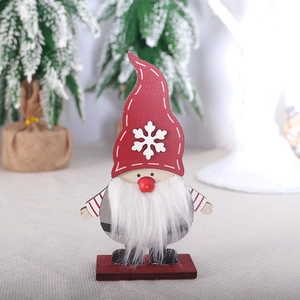 Nordic wooden Christmas gnome tabletop ornament with red snowflake hat and white beard