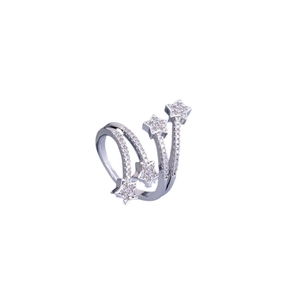 Minimalist silver-toned triple band spiral star ring with sparkling pavé zircon stones