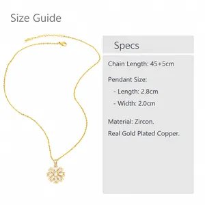 Detail of sunflower pendant featuring white zircon inlay and gold-plated copper chain