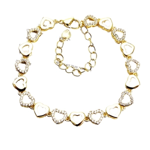 Adjustable gold heart choker with pave cubic zirconia accents and lobster clasp closure