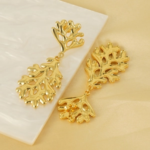 Modern irregular lava leaf drop earrings in 18K gold plated stainless steel