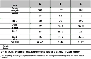 Tabla de tallas para conjunto de top y pantalón ancho con medidas de cintura y cadera