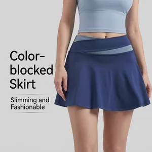 Dames Sport-skort Met Hoge Taille En Gekruiste Tailleband Patchwork Atletische Rok Met Ingebouwde Shorts Voor Tennis Hardlopen Fitness