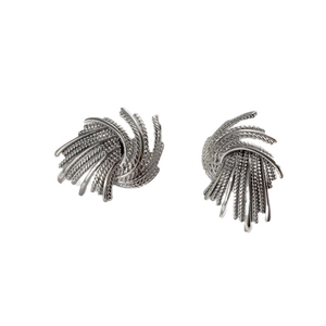 Minimalist silver wheat ear earrings in stainless steel with textured radial fan design