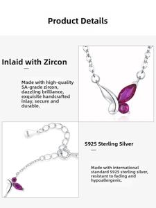 Détails du pendentif papillon en argent S925 avec zircons violets et roses incrustés