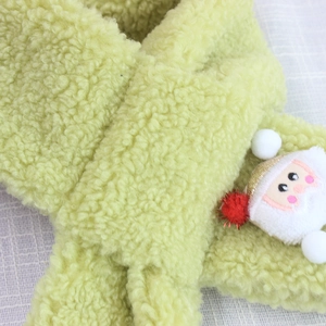 Green sherpa fleece kids scarf with Santa Claus pendant for warm Christmas winter outfit