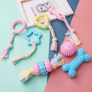 Détails de l'ensemble de 6 jouets de dentition en caoutchouc coloré avec corde et texture