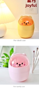 Mini flip-top bear desk bin used for stationery storage and makeup brush organization