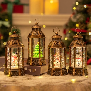 Christmas Snow Globe Lantern Retro Antique Bronze LED Light Glitter Water Swirling Desktop Decoration Holiday Gift