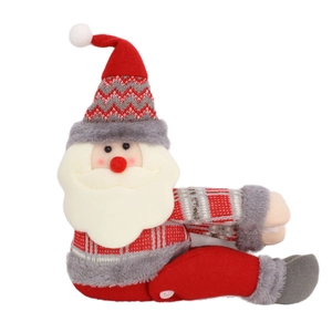 Poupée de Père Noël en peluche pour décoration avec détails tricotés rouges et blancs