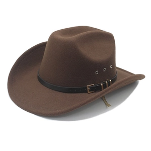 Western Cowboy Hat Wide Brim Cotton Polyester Felt With Faux Leather Belt Metal Buckle Retro Vintage Style Unisex