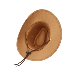 Classic brown suede western cowboy hat with breathable holes and adjustable wind cord