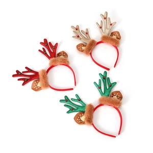 Lot de 3 serre-têtes de Noël avec bois de renne à paillettes, oreilles en peluche et grelots