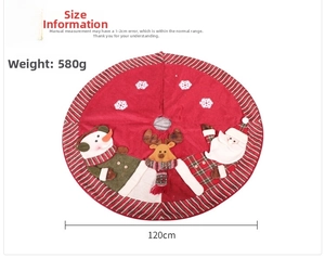 Size chart for 120cm knitted Christmas tree skirt with snowman and reindeer patterns