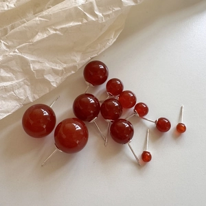 Minimalist red agate stud earrings in various sizes with 925 sterling silver pins