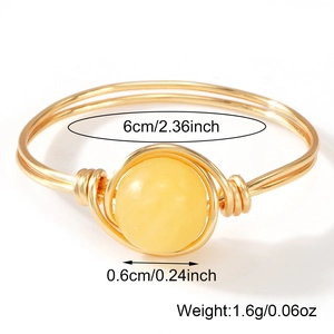 Handgemaakte gouden ring van gewikkeld draad met 6 mm gele natuursteen en maatspecificaties