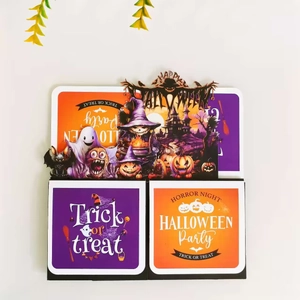 Detailed 3D pop-up Halloween card featuring a spooky castle, pumpkins, and ghosts