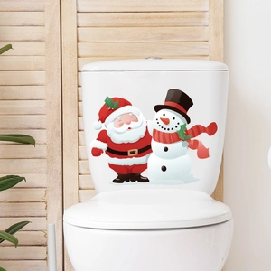 Christmas snowman and Santa Claus wall sticker decoration for bathroom toilet tank decor