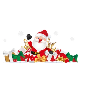 Adesivi natalizi per finestre con Babbo Natale, pacchi regalo e decorazioni di bacche