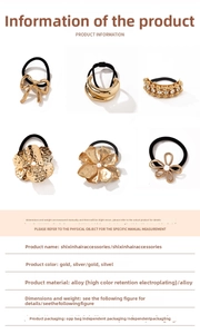 Detailed view of six gold-plated alloy hair ties with bows, pearls, and crystals