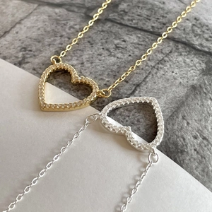 925 sterling silver heart necklaces in gold and silver finish with zircon stones
