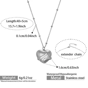 Detailed size specifications of heart pendant necklace with 40+5cm bead chain