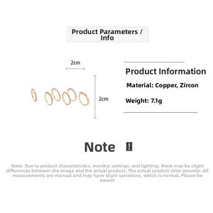 Detailed size specifications for 18K gold plated copper rings with zircon insets