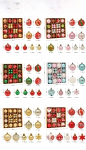 Detail of Christmas tree ornament set featuring various patterns, 3cm and 6cm balls