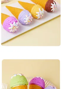 Macro shot of colorful PVC ice cream scoops with realistic textures and sprinkles