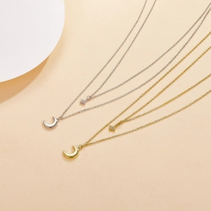S925 sterling silver double-layer star and moon necklace in gold and silver finish