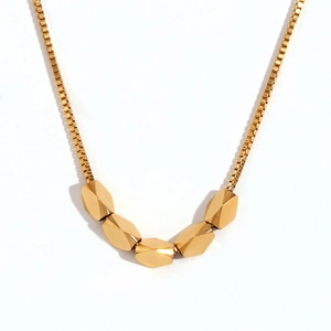 Minimalist 18K gold plated stainless steel necklace with five geometric faceted beads