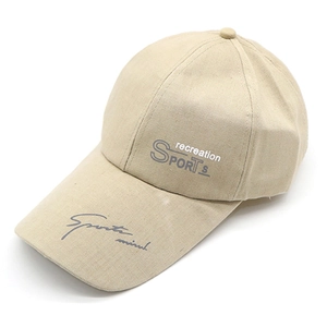 Detail of khaki breathable baseball cap with recreation sports and sports mind printing