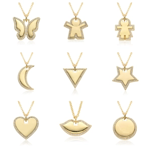 Minimalist Copper Rhinestone Pendant Necklace For Women Irregular Heart Butterfly Moon Lips Star Shape Gold Plated Fashion Jewelry