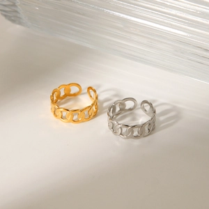 Detailed close-up of adjustable Cuban chain rings in gold and silver stainless steel