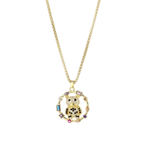 Golden necklace featuring a crystal bear pendant with a colorful gemstone halo