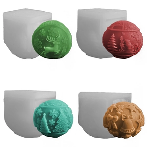Christmas Ball Silicone Mold Relief Elk Santa Tree Bell Design DIY Candle Soap Plaster Resin Making Tool Holiday Decor