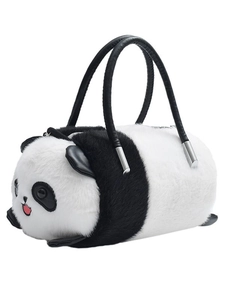 Borsa a cilindro in peluche a forma di panda con pelliccia sintetica e manici