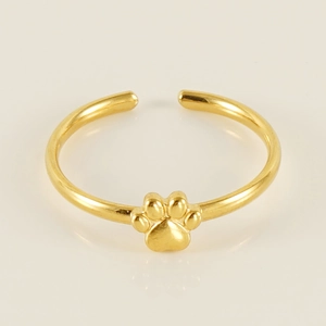 Adjustable gold paw print ring made of durable titanium steel with an open band design