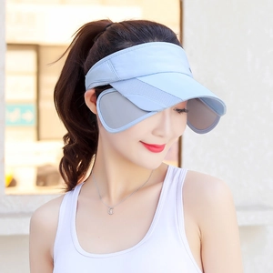 Women's light blue sun visor hat with retractable side wings for outdoor UV protection