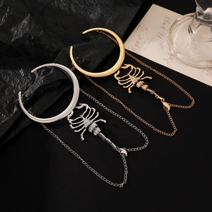 Gothic scorpion moon slave bracelet set with sparkling crystals in gold and silver finish